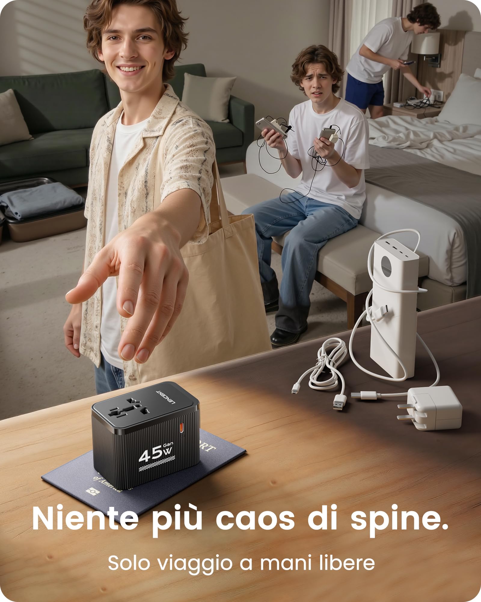 LENCENT 45W Adattatore da Viaggio Universale, Spina Tipo D/G/C/I/A | 3 USB-C + 2 USB-A, Presa Mondiale per EU, UK, Maldive, Sri Lanka, India, Nepal, Ghana, Zimbabwe, Tanzania e Nigeria, ecc.