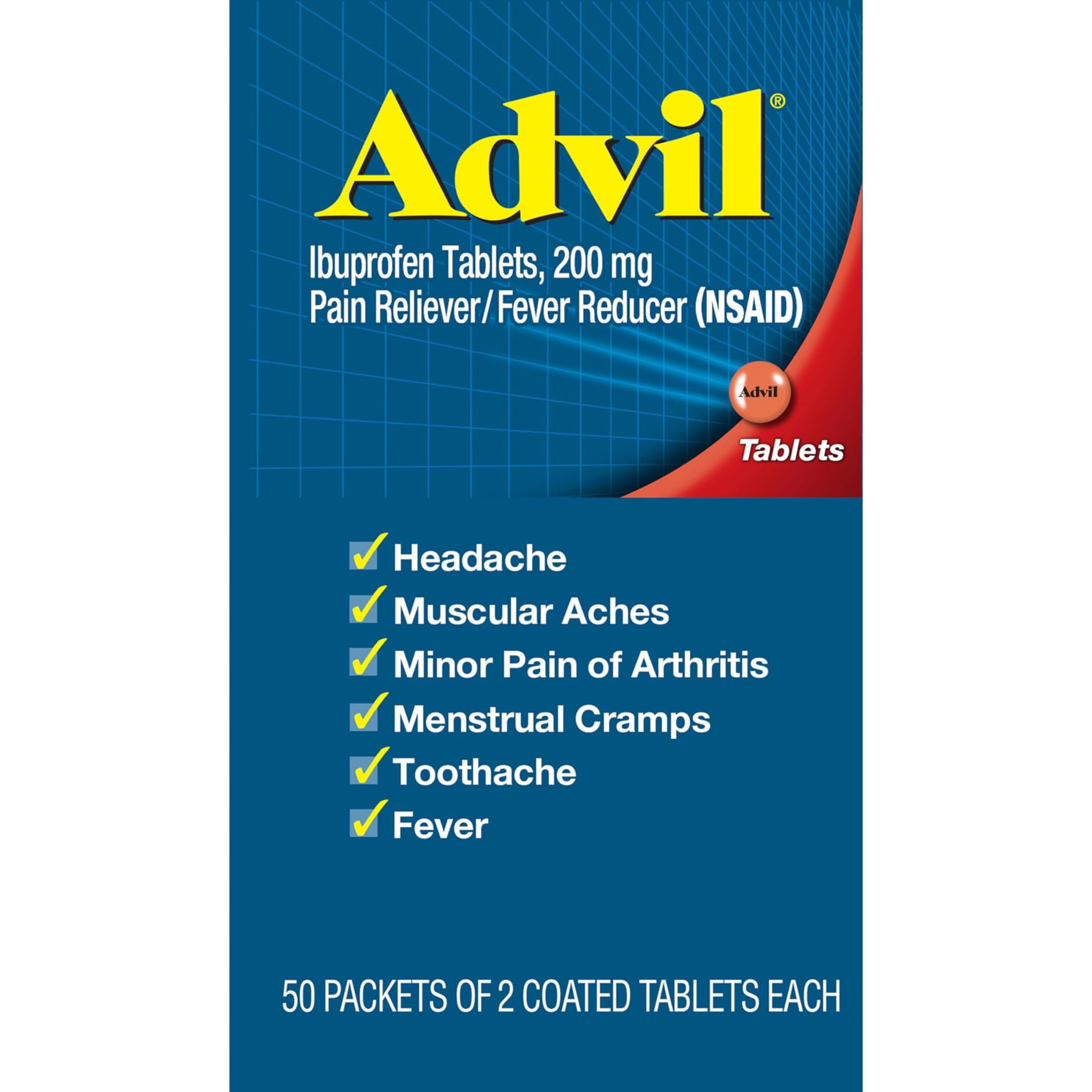 Advil Pain Reliever, 50 Tablets (2 Pack) — Amazon image 15