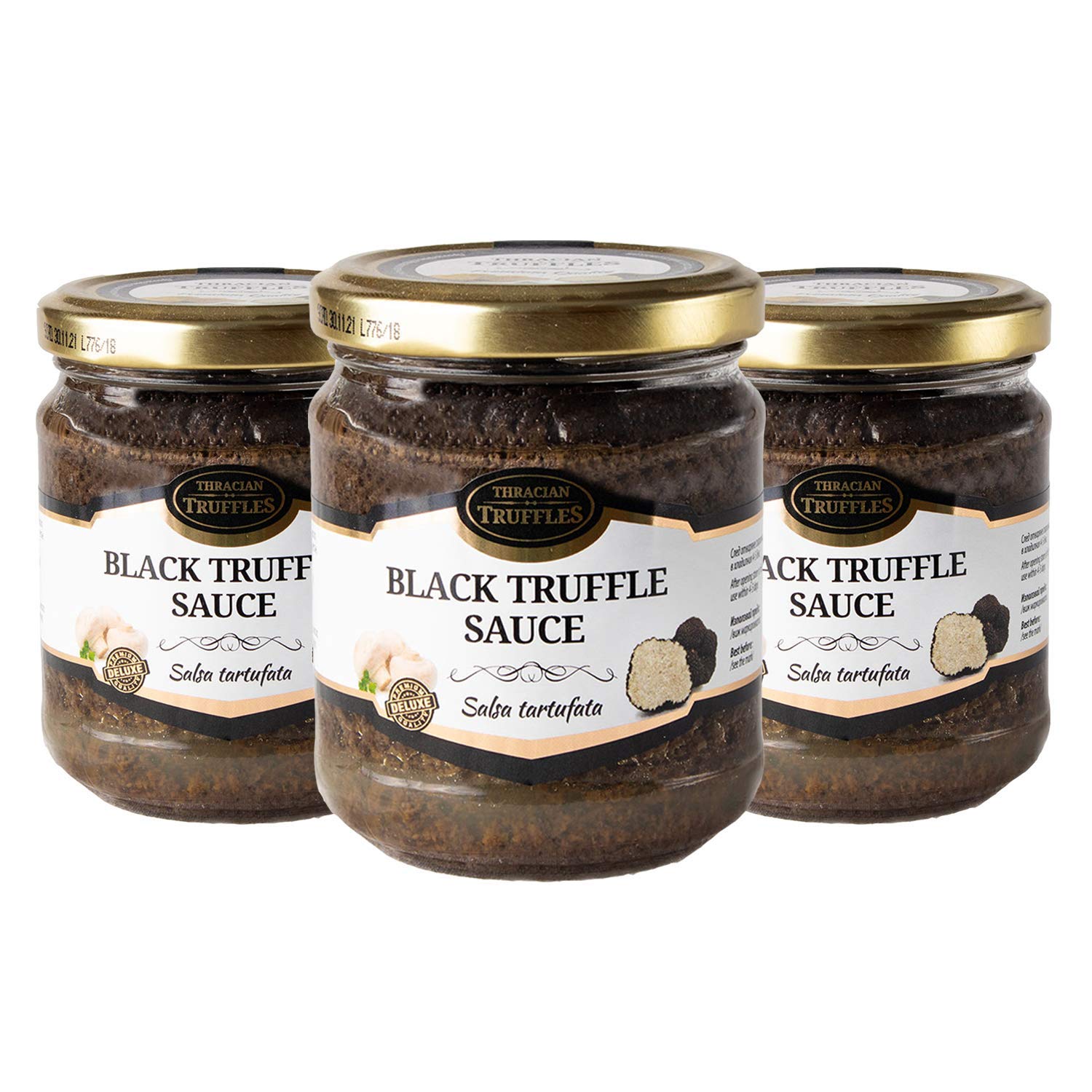 Schwarze Trüffel Saucen, Black truffle sauce, Trüffelcreme, Sommertrüffel Tuber Aestivum und Champignons, Delikatesse für Feinschmecker, für Fleisch, Omeletts, Pasta, Risotto, Sushi (3 x 170g)