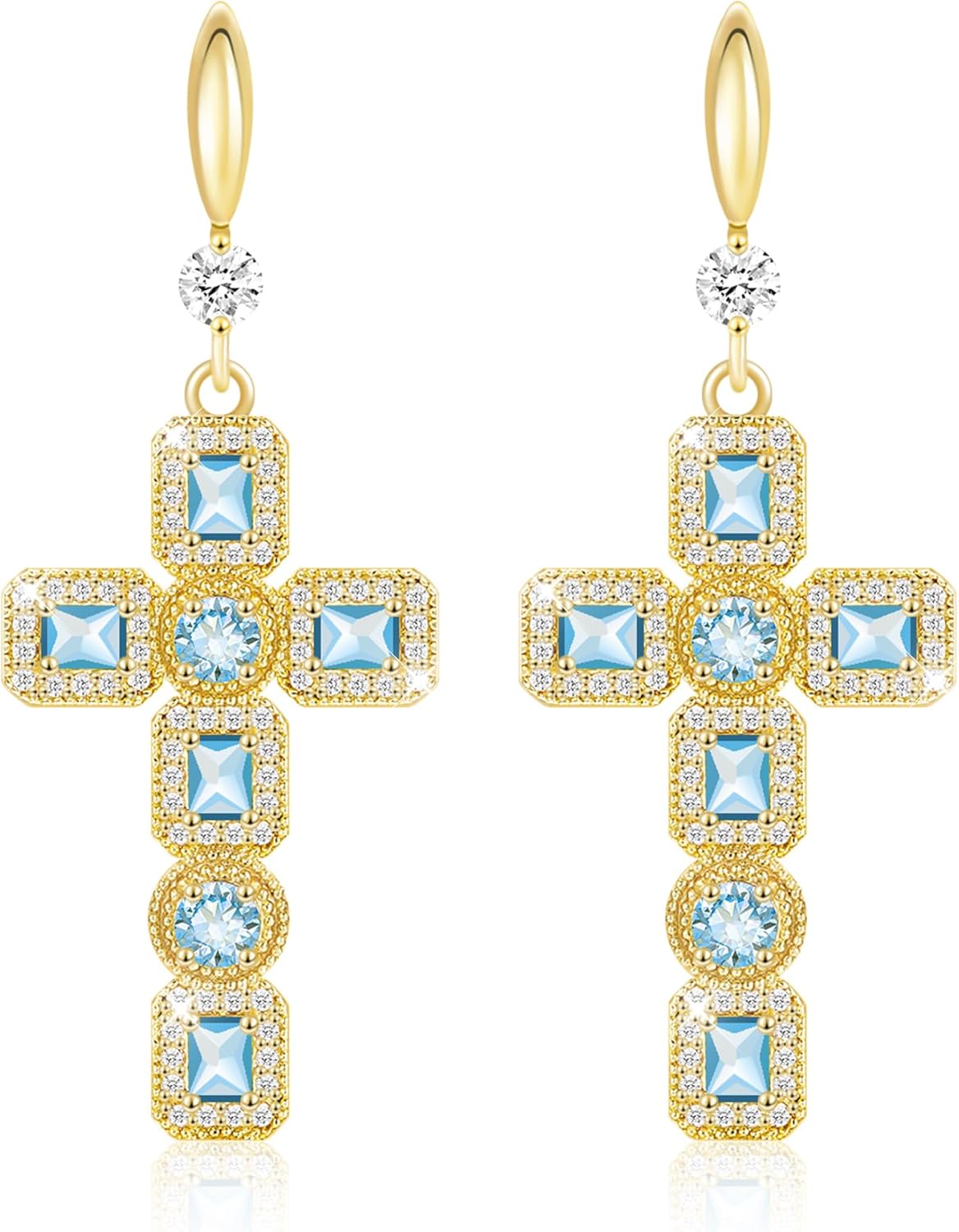 Linawe Cross Dangle Earrings for Women, Hypoallergenic Imitation Diamond Rhinestone Earrings, 14K Gold/Silver/Rose Gold Cubic Zirconia Cross Dangling Drop Earrings