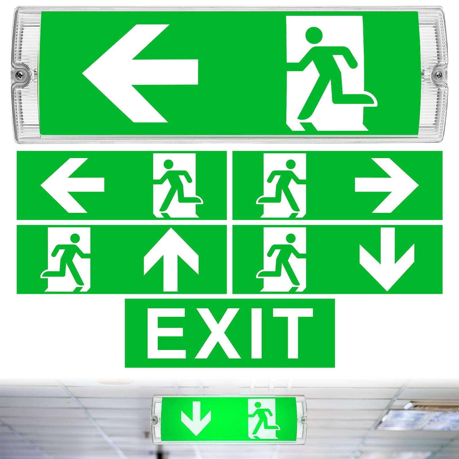 IP65 3W Emergency LED Exit Sign Bulkhead, LED Emergency Bulkhead Light Fitting, LED Emergency Exit Light Bulkhead, Self Test with Legend Set, Maintained or Non-Maintained Fire Exit Sign