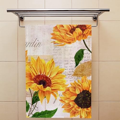 Miniatura 6 de Juego de 2 toallas de mano de baño, toallas de mano de girasol, toalla de cara floral amarilla, toallas decorativas suaves y absorbentes para baño,
