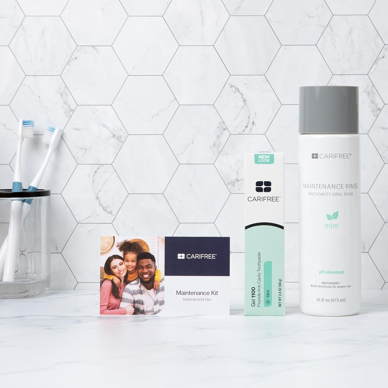 CariFree Maintenance & Prevention Kit, Mint Flavored | Anti-Cavity Fluoride Toothpaste & Mouthwash Freshens Breath and Moistens Mouth | Dentist Recommended for Oral Care (6 Piece Set)