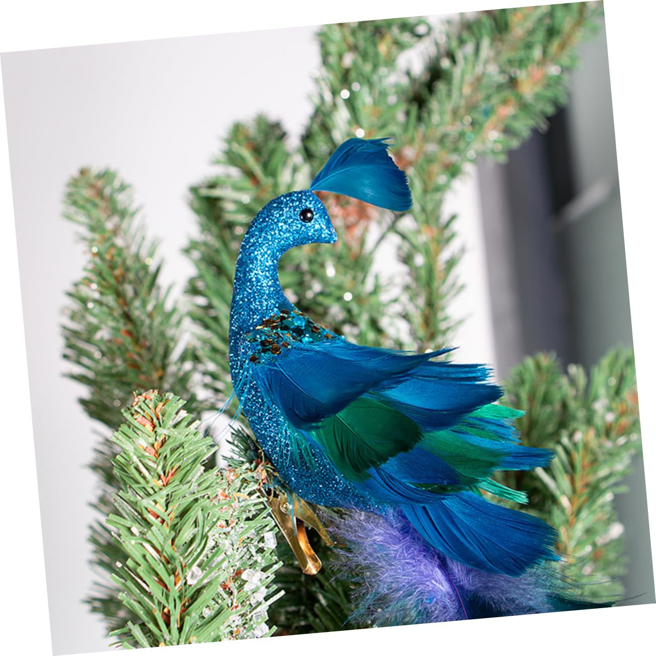 2stücke Künstliche Pfauenvögel Clip Ornamente Für Weihnachtsbaum Glitzernde Dekoration Für Weihnachten Vogelaufsätze Für Festliche Anlässe