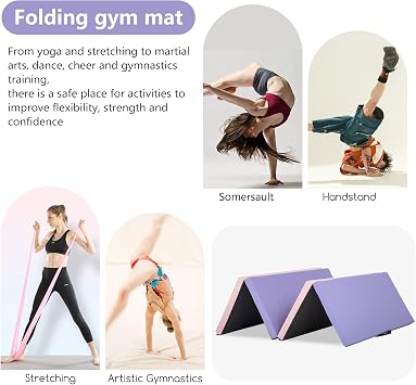 Gymnastics Tumbling Mat Portable Gymnastics Mat Foldable Tumbling Mat 2ft W 6ft L/4ft W 6ft L/4ft W 8ft L/4ft W 10ft Exercise Mat Yoga Mat with Carrying Handles for Yoga Gymnastics