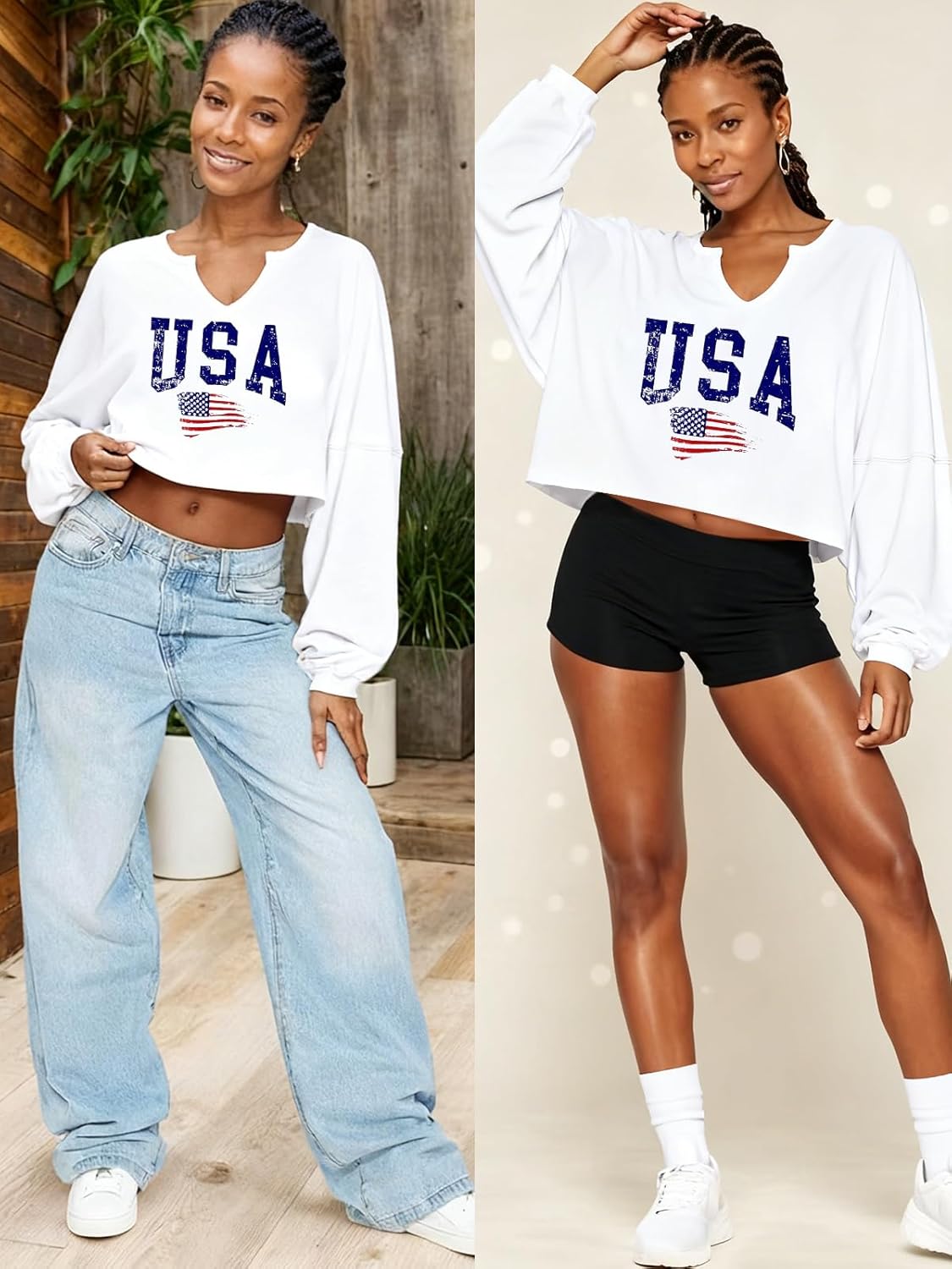 Women's Long Sleeve Cropped St. Patrick's Day Sweatshirts Cute Shamrock Clover V Neck Shirts Graphic Tops - Image 5