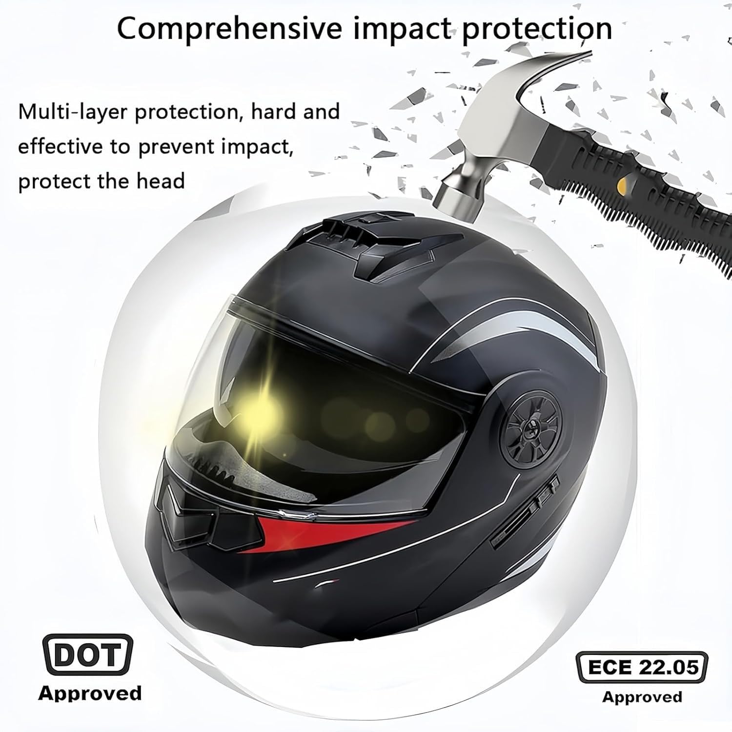 Casco Modular Motocicleta Abatible, Integrado Casco Moto, ECE Homologado con Doble Visera, con Guantes Y Cubrecara, para Adultos Hombres Mujeres Scooter Cruiser Ciclomotor V,Small