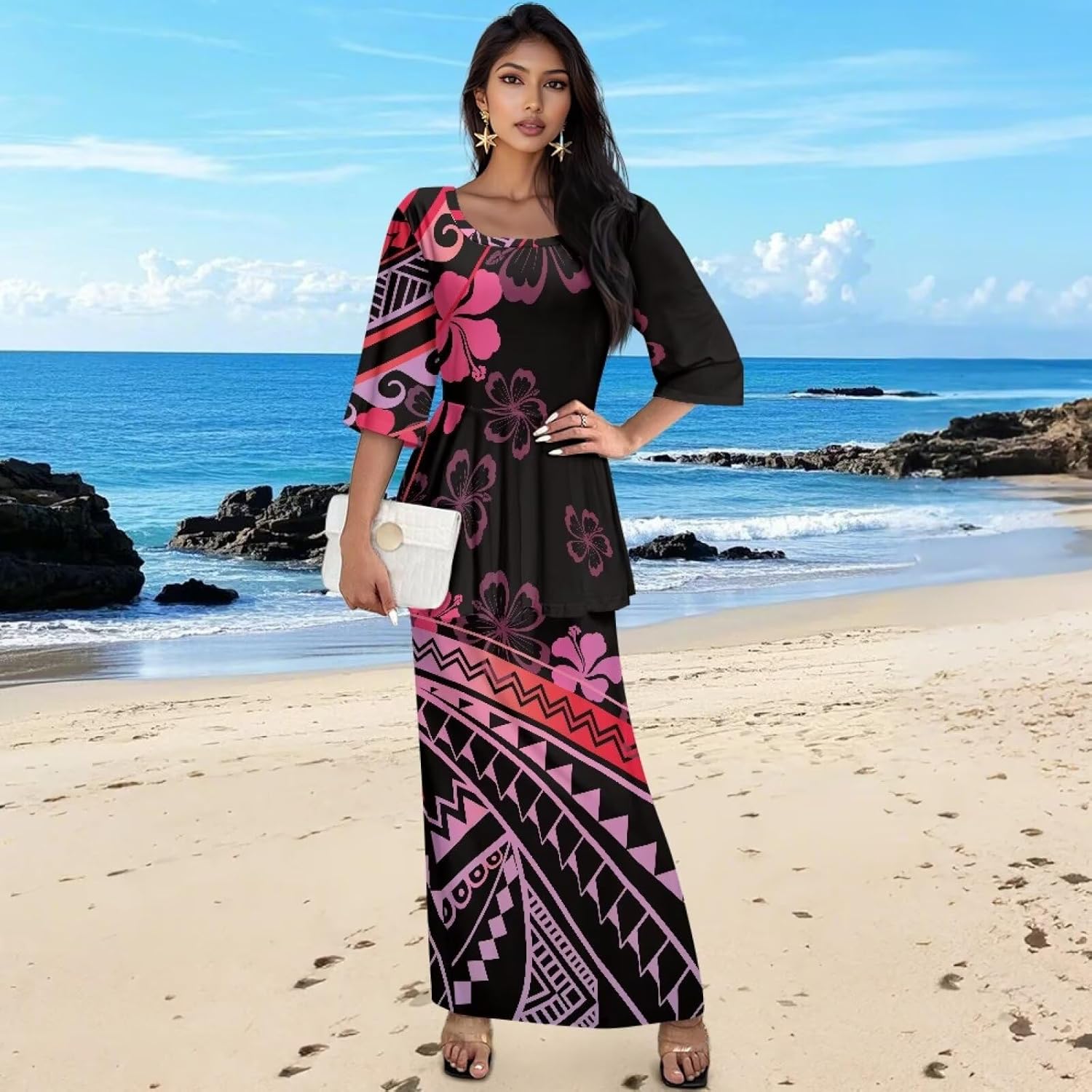 2025 Puletasi Samoan Traditional Elegant Women Dress Polynesian Prom Dress for Luau, Beach Party