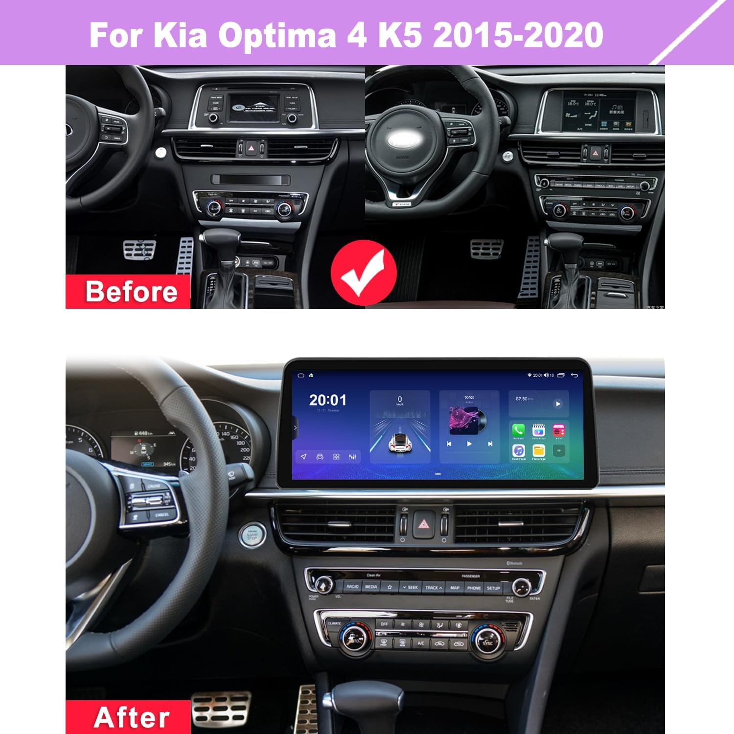 12.3" Android Car Stereo for Kia Optima 4 K5 2015-2020 Wireless Apple Carplay Android Auto Car Radio Bluetooth Head Unit QLED Touch Screen 1920x720 GPS (4-64GB Pro)
