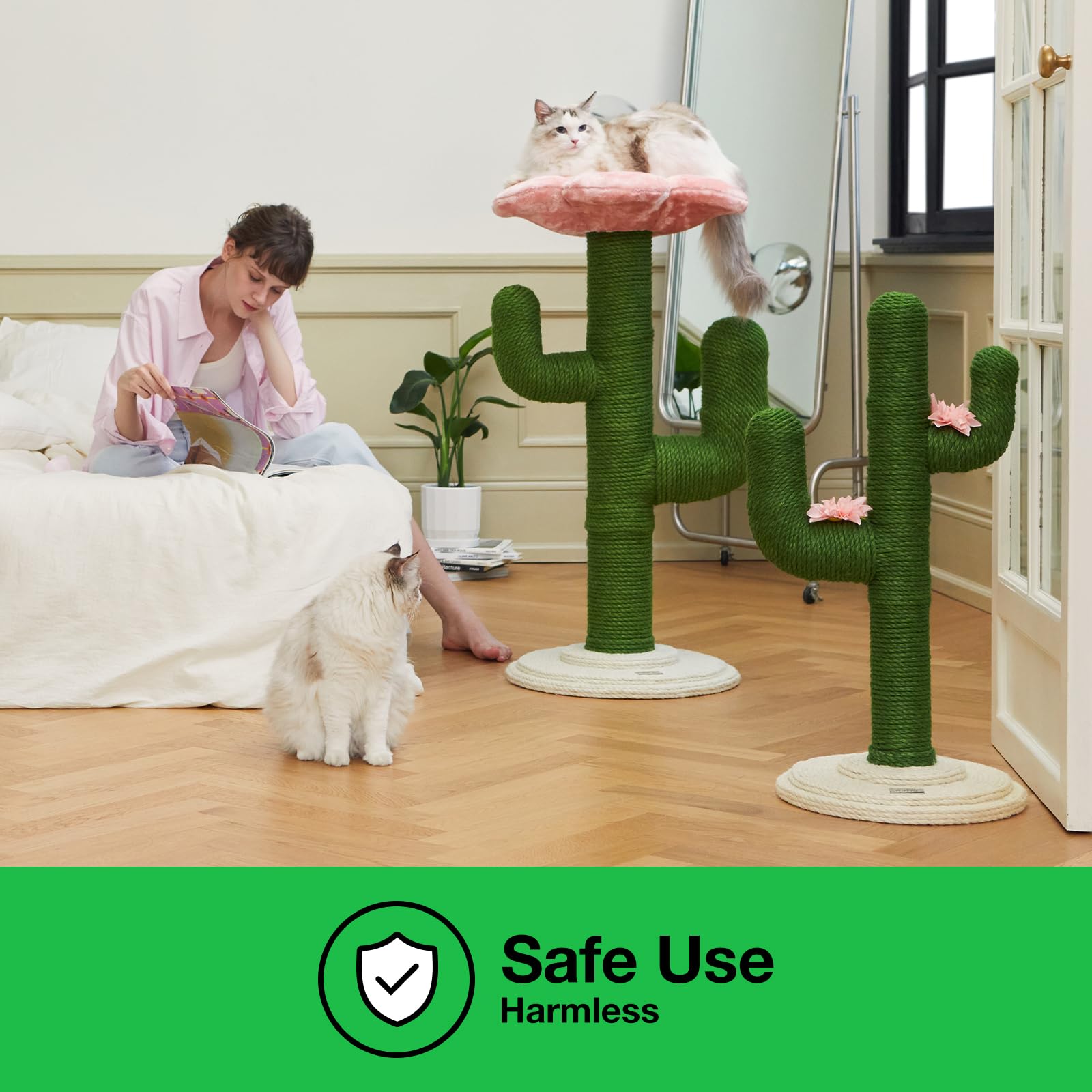 VETRESKA Griffoirs pour Chats d'intérieur Griffoir pour Chat en Forme de Cactus Corde de Jute, 80 cm de Haut Vert Griffoirs verticaux pour Chats en Forme de Cactus Protègent Les Meubles