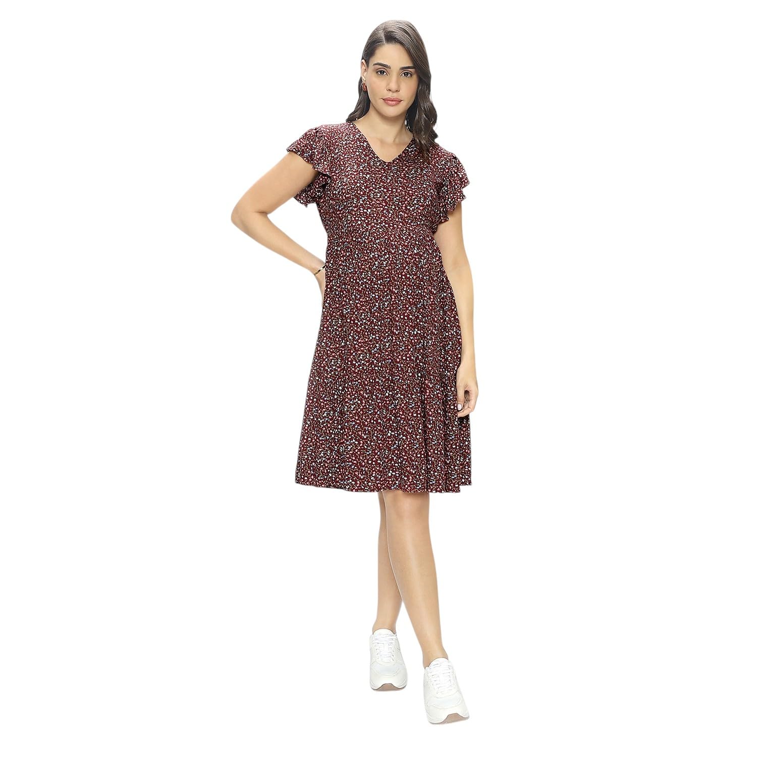Women's Rayon Knee Length Maternity Dress/Feeding Dress/Pregnancy Dress/A-Line Western Dress with Zippers for Nursing Pre and Post Pregnancy - All Over Print-image-18