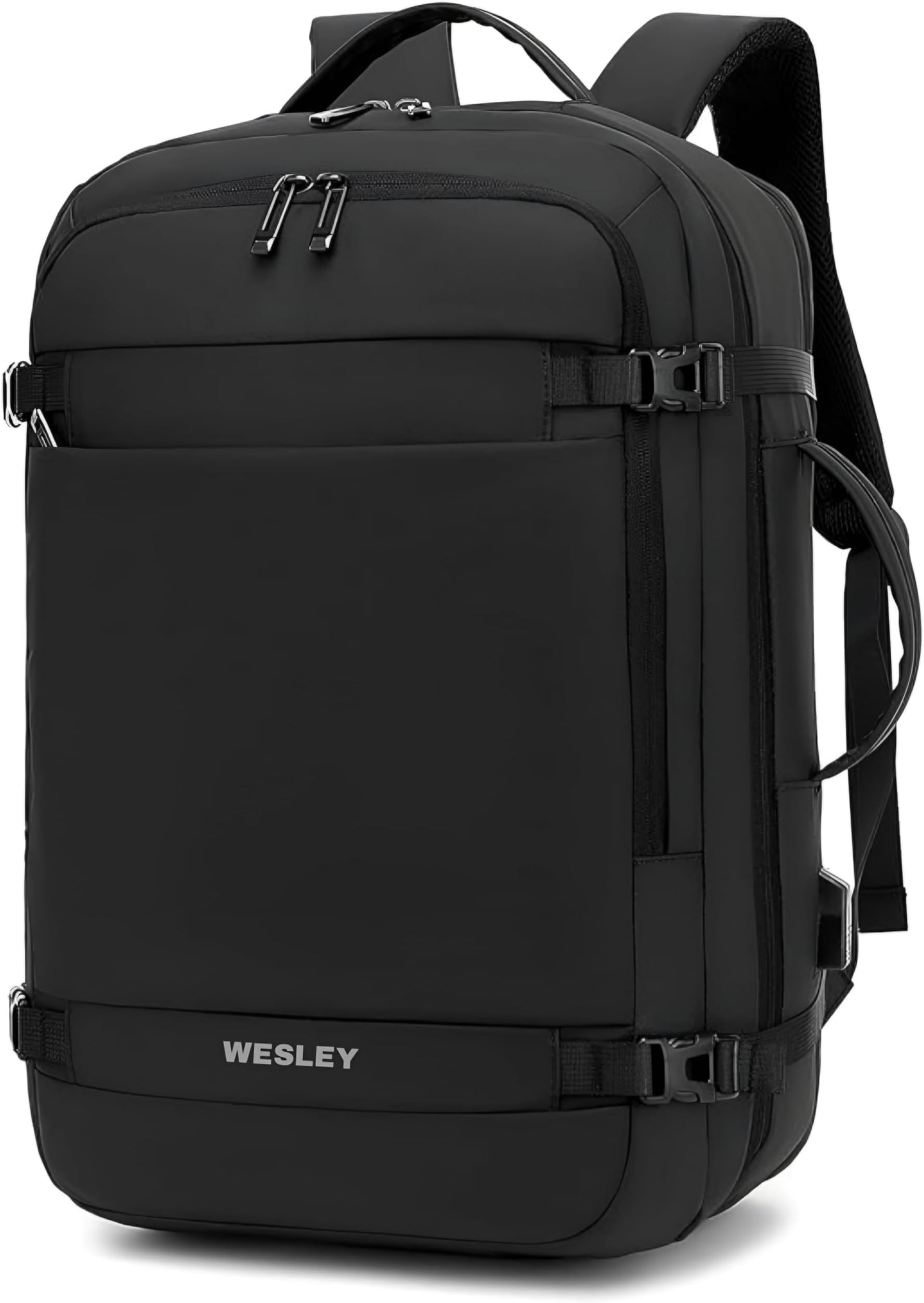 Wesley Luxur 45 Ltrs Overnighter Expandable Travel Laptop Backpack, Flight Cabin Approved Carry On with 16 inch Laptop Compartment, Anti Theft feature business/Travel/Weekender/college Charcoal Black