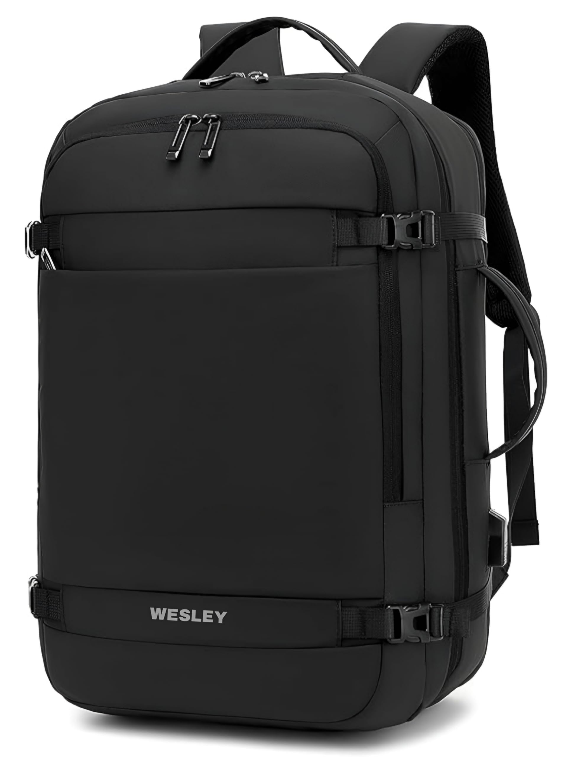Wesley Luxur 45 Ltrs Overnighter Expandable Travel Laptop Backpack, Flight Cabin Approved Carry On with 16 inch Laptop Compartment, Anti Theft feature business/Travel/Weekender/college Charcoal Black