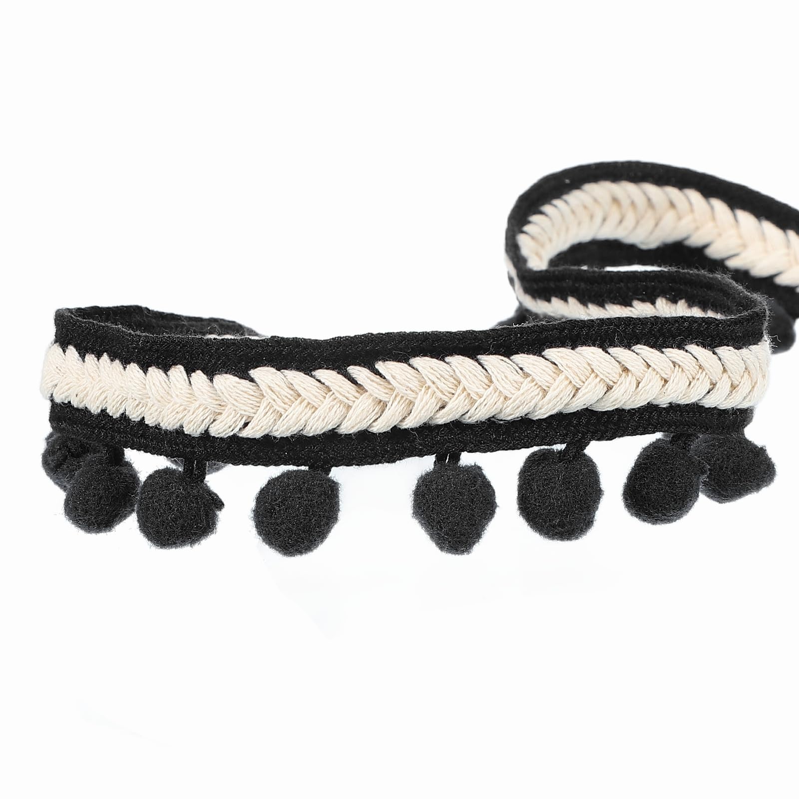 sourcing map 10 Yards Embroidered Pom Pom Ribbon, Fabric Trim Fringe Pom Pom Crafts Tassel Lace for Sewing DIY Clothes Pillow Decoration, Black