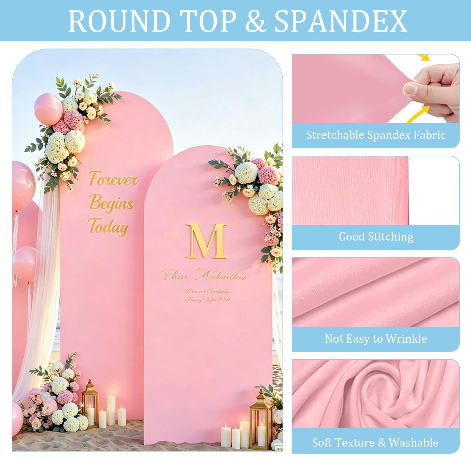 Arc de fond - Toile de fond double face avec dessus rond, fond photo pour mariage, anniversaire, cérémonie, fête et banquet (rose, lot de 3)