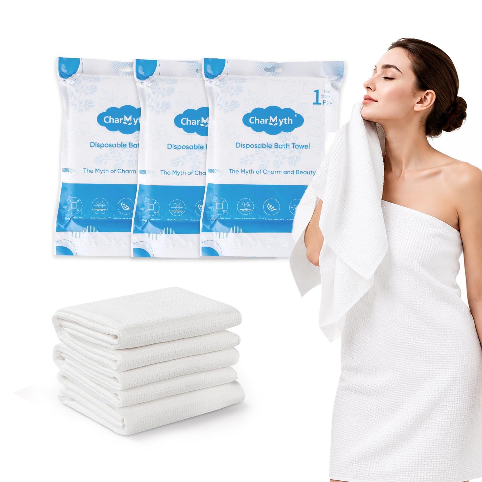 Charmyth Disposable Bath Towel, 3 Pack 140 x 70cm/55 x 27.5inch large Disposable Towels for Hairdressers Body Face Travel