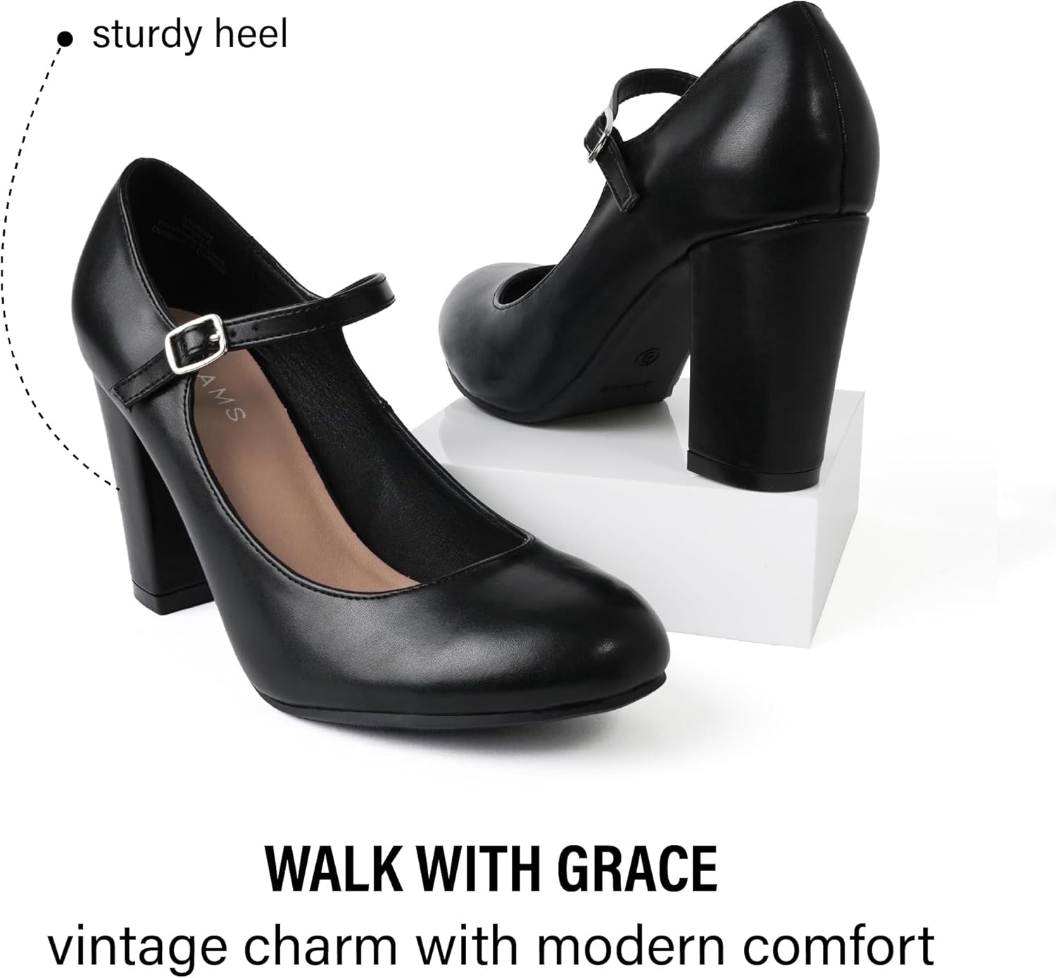 J. Adams Skippy Heels for Women - Round Toe Chunky High Heel Mary Jane Pumps - Image 6