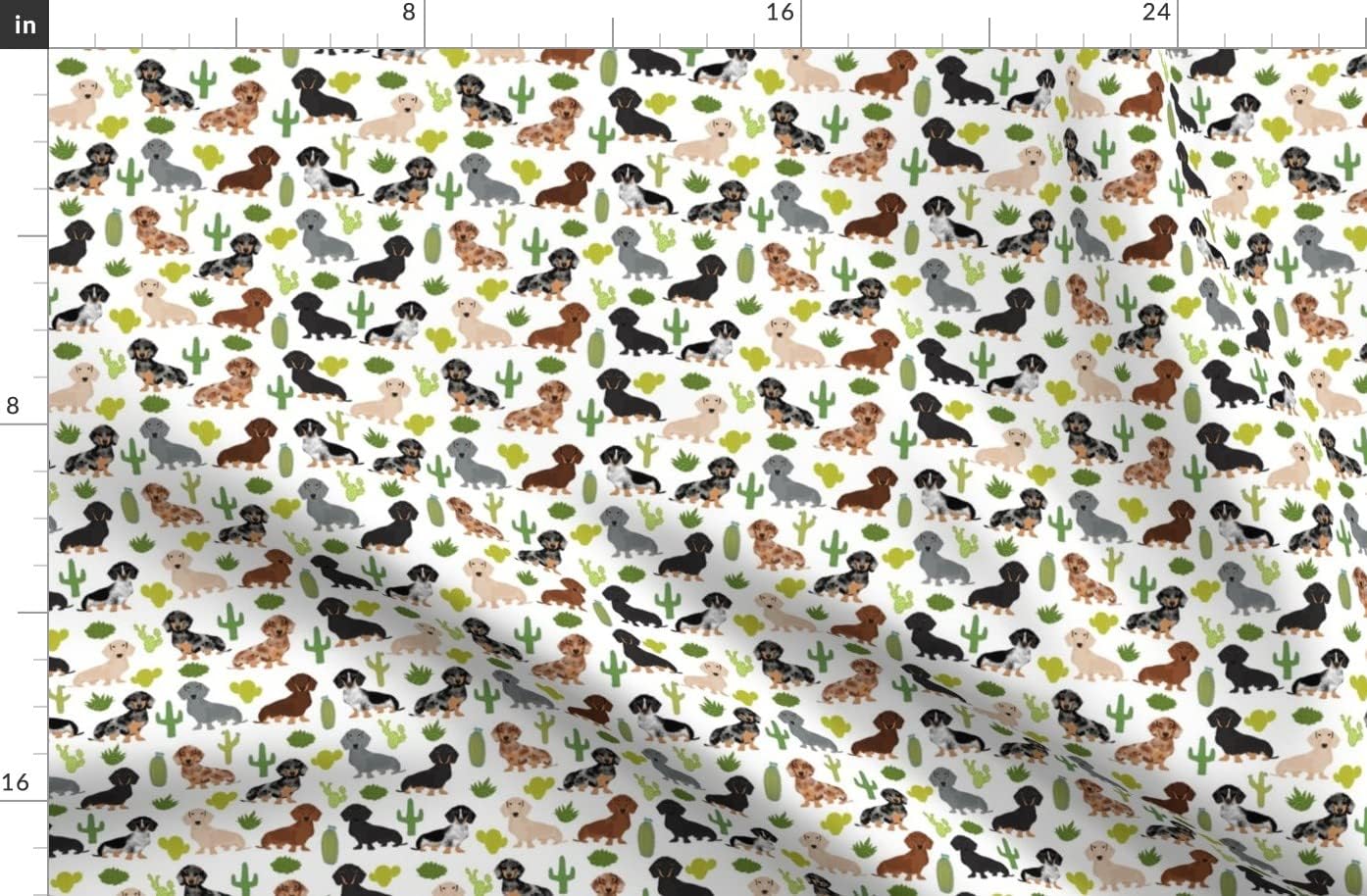 Spoonflower Fabric - Dachshund Dogs Cactus White Desert Boho Cacti Pet Portrait Printed on Organic Cotton Sateen Fabric by The Yard - Sewing Quilting Apparel Home Decor