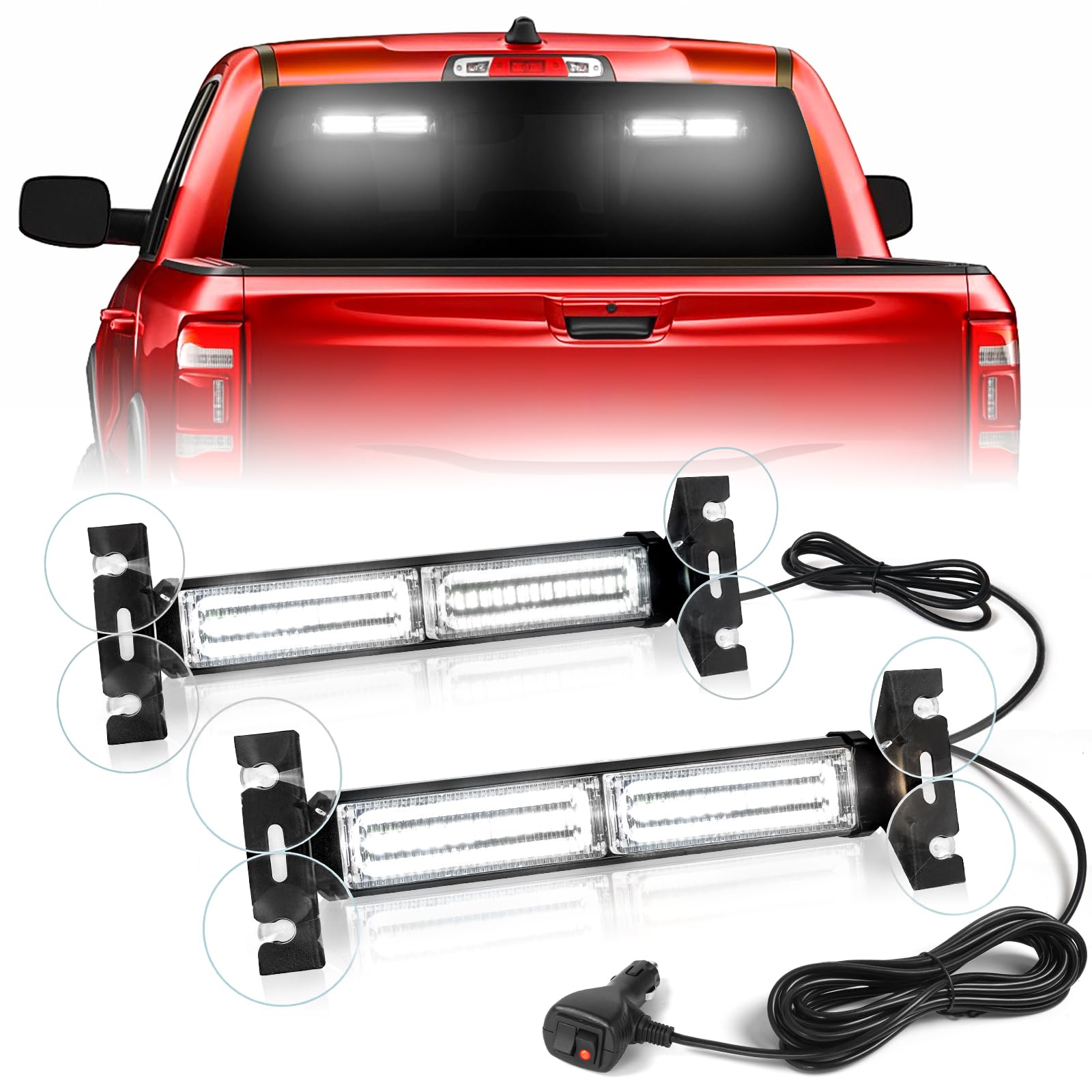 HLauto 1002L Emergency Strobe Traffic Advisor Light Bar: 40 LED Dash Safety Warning Flashing Light, Front/Rear Windshield Visor Light for Construction Vehicle, Tow/Plow Truck (2x10.7inch, White)