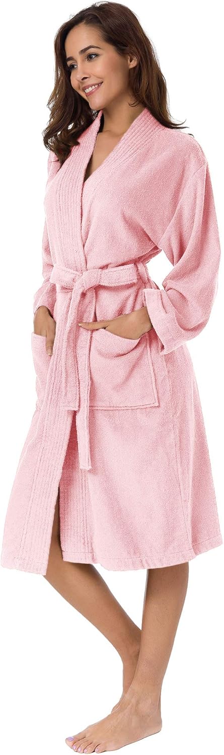 SIORO Women Terry Cloth Bath Robes with Pockets, Soft Long Cotton plush Kimono Wrap Bathrobe, Spa, Fuzzy Female nightgrown - Image 4