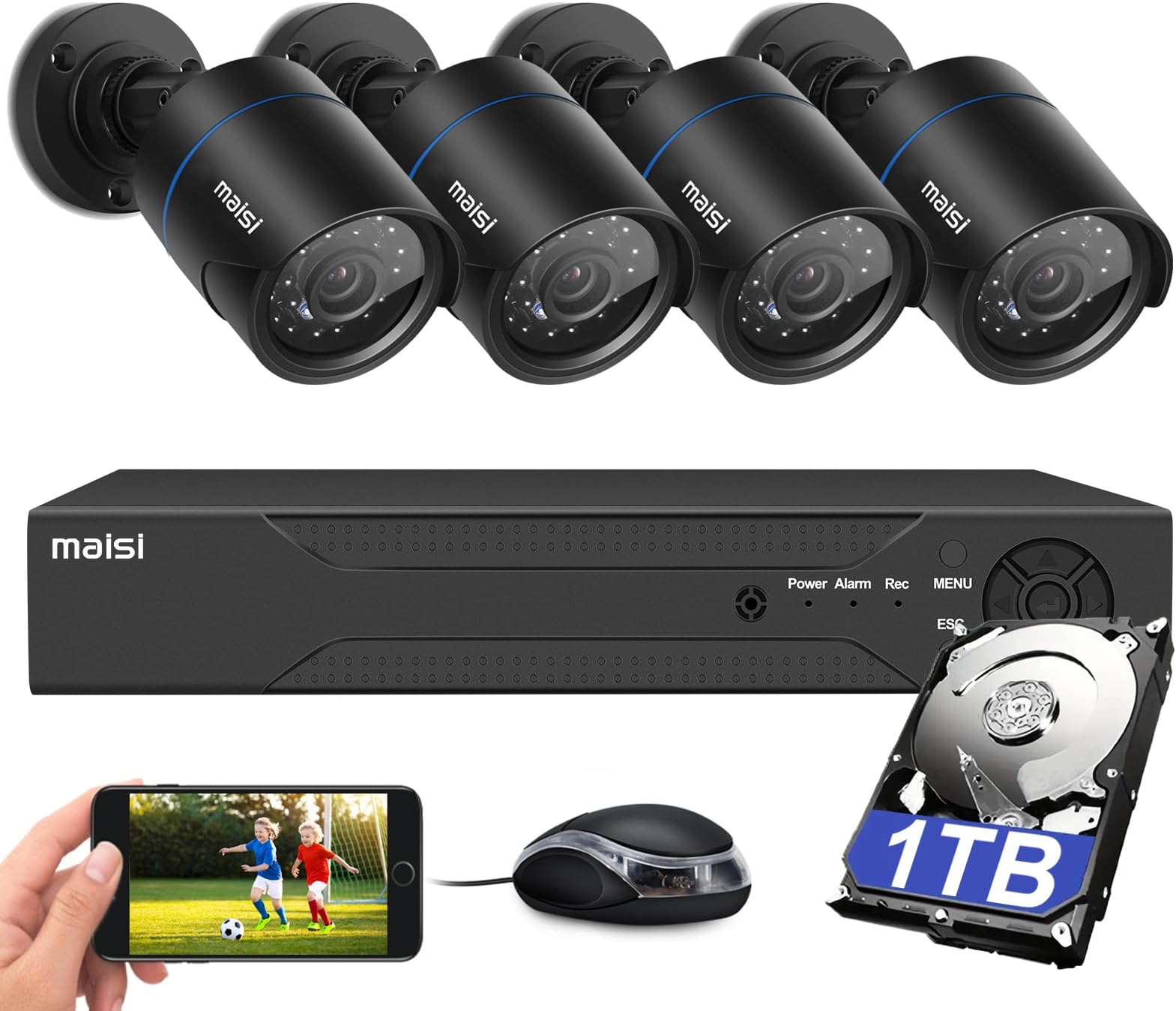 HD CCTV Camera System, 8 Channel 3K Security DVR with 4PCS 5MP Outdoor Bullet Cameras and 1TB Hard Drive (2560x1920p, Night Vision (4 Cam)