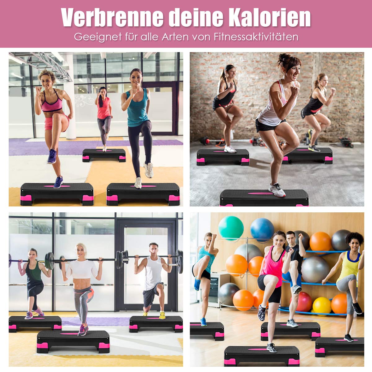 GOPLUS Aerobic Stepper, Höhenverstellbares Steppbrett, rutschfeste Step Bench, Trainingsgerät für Zuhause, mit 2 Stufen, bis 250 kg Belastbar, für Aerobic und Fitness-Workouts