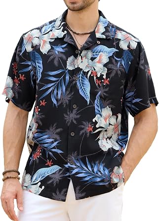 Mens Hawaiian Shirts Silk Short Sleeve Printed Beach Shirt Relaxed Fit Summer Tropical Shirts