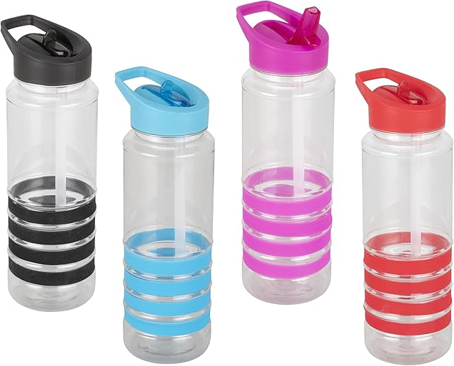 Summerlee Flip Top Straw Water Bottle  Colourful 750ml BPA Free Easy Grip Drinks Holder with Straw and Carry Handle for Indoor Outdoor Running Hiking Camping Driving Sports Travel Gym Work (Pink)