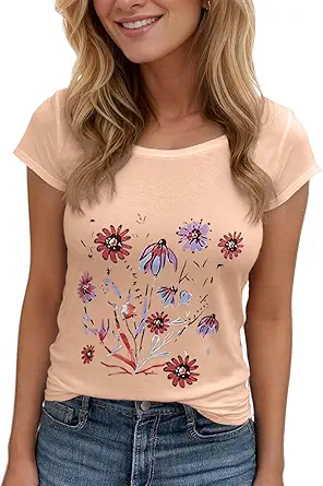 Women's Floral T-Shirts Graphic Loose Tees Sunflower Graphic Summer Short Sleeve Boho Casual Tops
