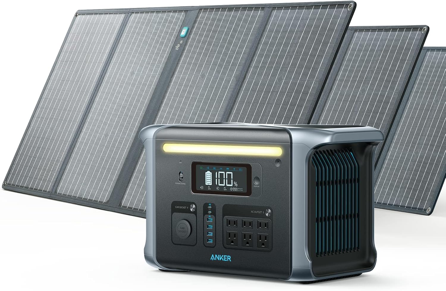 Anker SOLIX F1200 Portable Power Station, PowerHouse 757, 1229Wh Solar Generator, with 3  100W Solar Panels, LiFePO4, 6  110V1500W AC Outlets, 2 USB-C