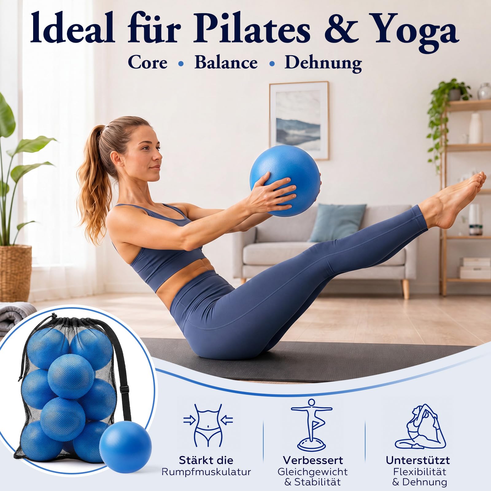 BBTO Palline da Pilates 25 cm Piccole Palline per Esercizi Antiscivolo Antideflagranti Ideali per Yoga Fitness Pilates Equilibrio e Fisioterapia