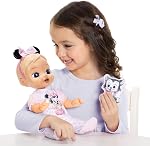 Disney Darlings Baby Dolls Deluxe Minnie Feature Doll Blonde Hair Blue Eyes, Wonderfully Happy Heart Glow Baby Doll with Baby Bottle and Birth Certificate | Licensed by Jakks Pacific, Interactive Features, Includes Accessories, Gift for Girls Ages 3+