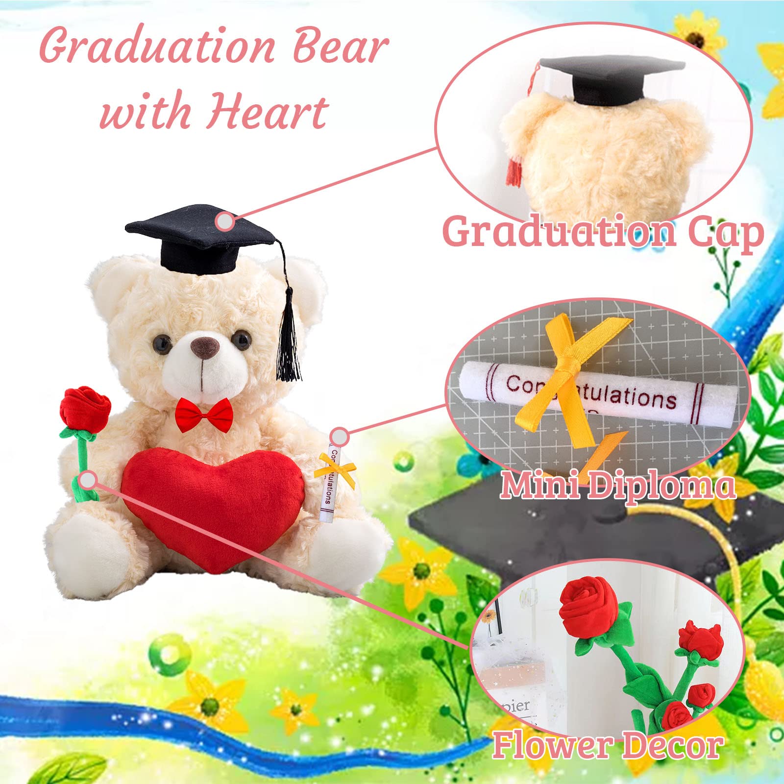 Class Of 2023 Graduation Bear - Personalized Teddy With Text & Photo, Cap & Gown, Heart & Bow Gift (10 Inch, Brown)