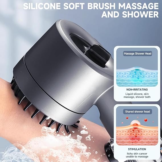 shower head，High Pressure Shower Head,Shower Head with ON/OFF Switch, Universal 4-mode shower head, Shower with filter，Shower with massage brush，High Pressure Handheld Shower Head-Grey