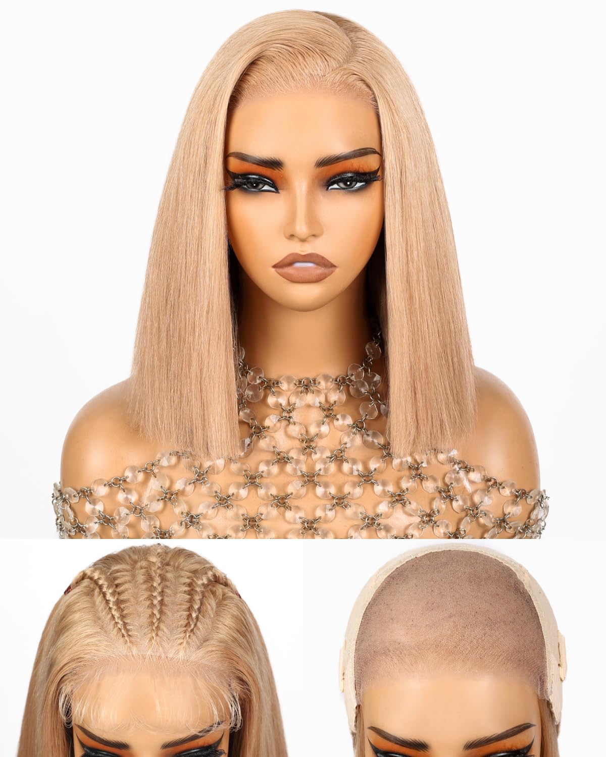 Arabella 5x6 Ready to Go Glueless Wigs Human Hair 210% Density Light Flaxen Brown Bob Wig Human Hair 613 Lace Front Bob Wig Pre-Cut Lace Glueless Wigs