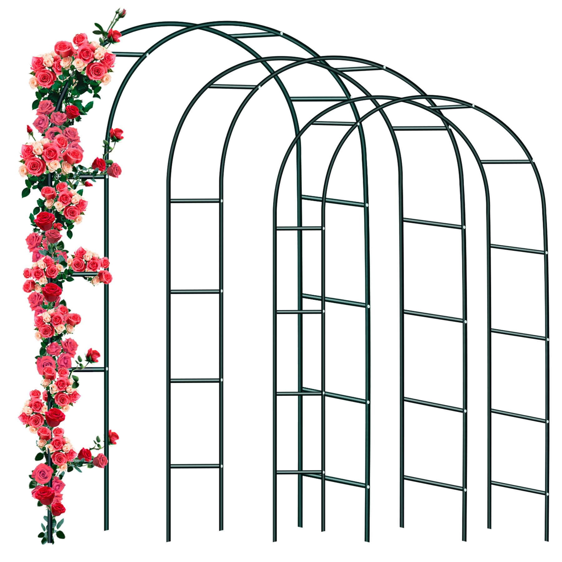 Forever Speed 3PCS Metal Rose Arch for Climbing in Powder Coated Steel, Garden Decoration and Decoration, 240 x 140 x 38 cm, Green โ image 1