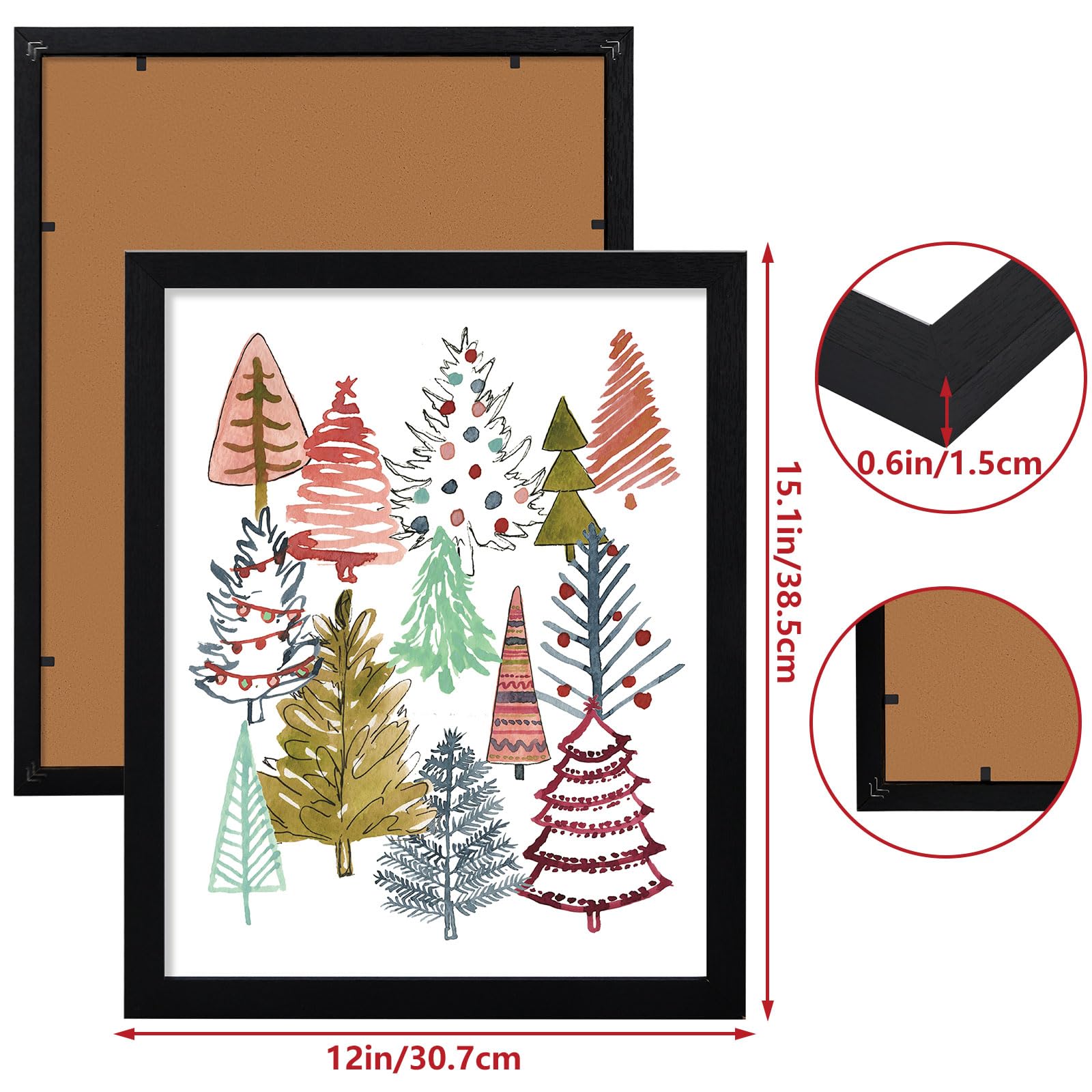 Framed Christmas Pictures Wall Decor,Vintage Pine Tree Prints