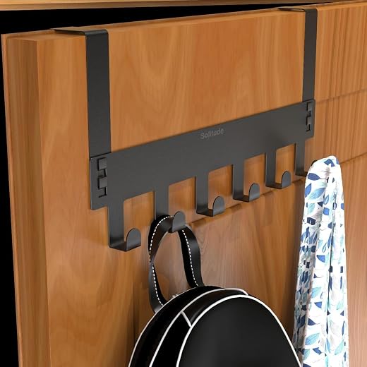 Solitude Pack of 2 Heavy Duty Metal Over Door Hanger with 6 Hooks, Drill-Free Hanging Rack Organizer for Bathroom, Bedroo...