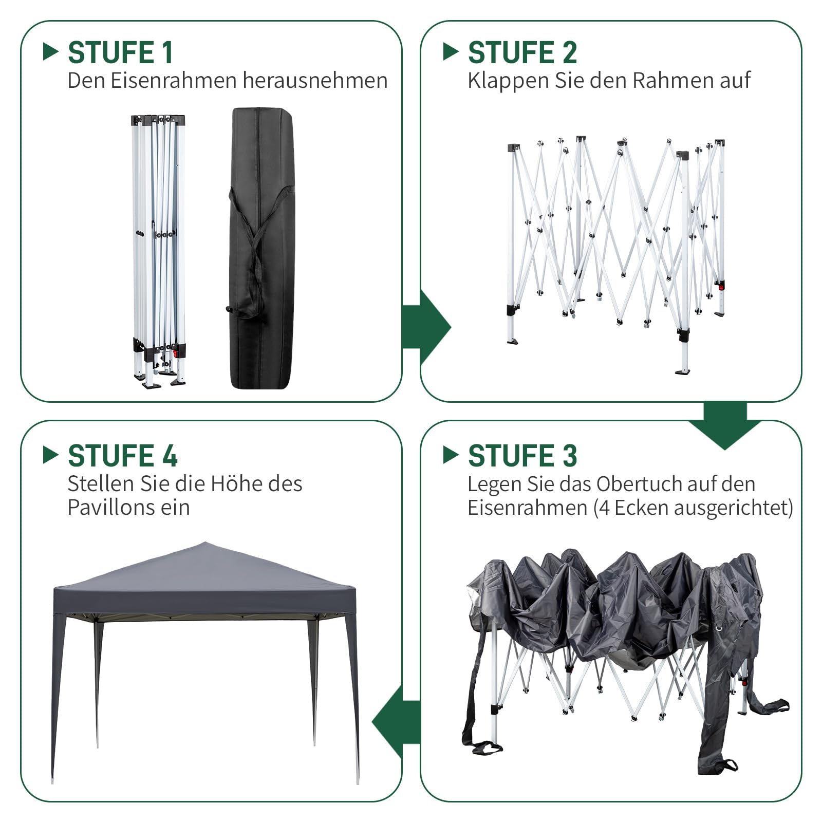 LEADZM 3x3m Tonnelle de Jardin Pliable Pop-up Barnum Gris Foncé | Réglable en Hauteur, Imperméable,Protection UV 50+,avec 4 Côtés,Cadres en Acier,Convient pour la Fête, l'extérieur,Patio