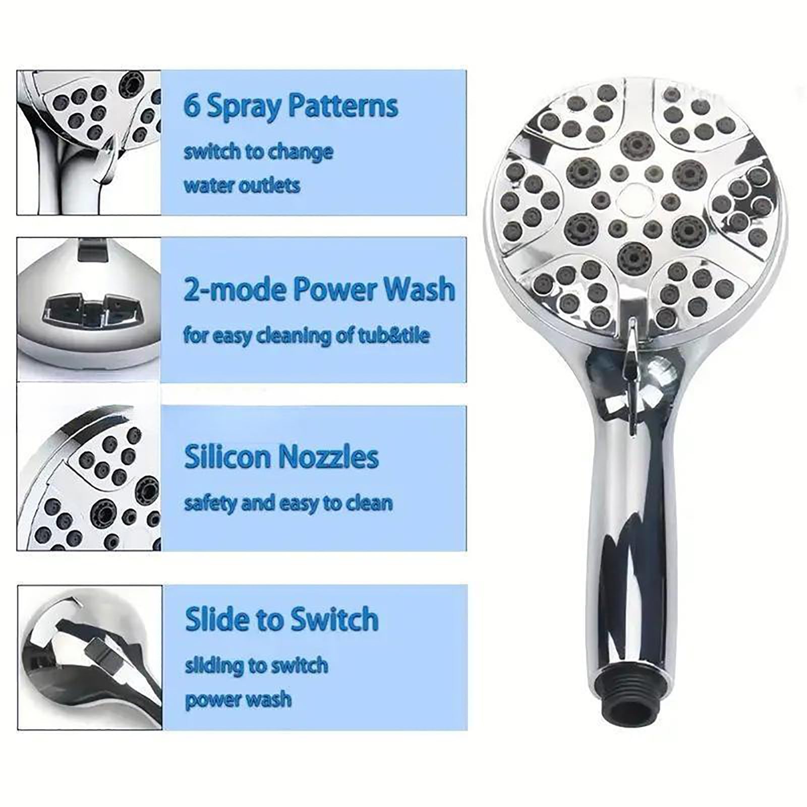 Alcachofa de Ducha con Manguera, Función 6+2 Cabezal de Ducha con Varilla de Extensión la Pared con Alcachofa Ducha Acero Inoxidable Rociador para Ducha 30cm Rociador de Ducha Cielo Estrellado