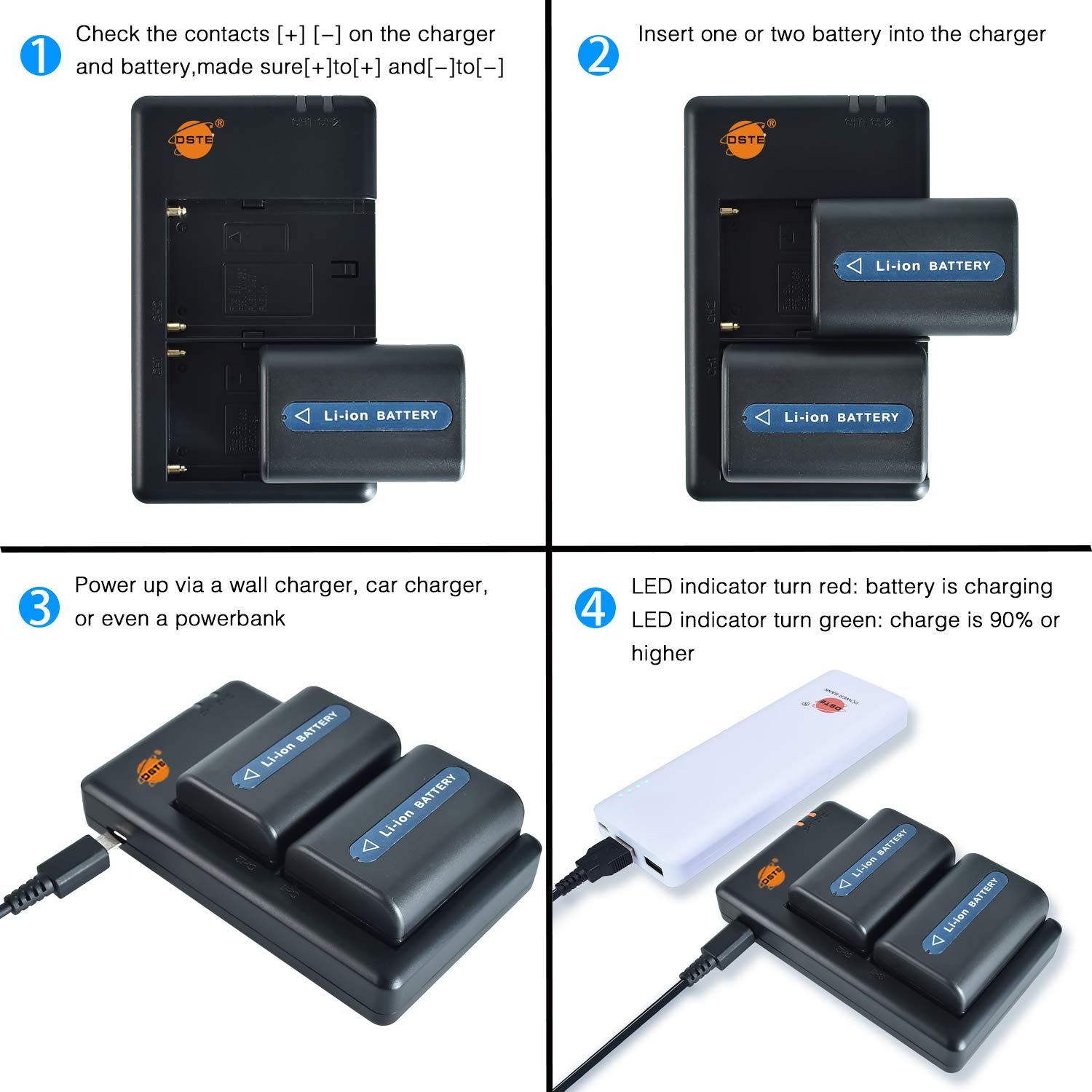 NP-FM55H FM50 (2 pièces) Batterie de rechange rechargeable et double chargeur compatible avec Sony NP-FM30 NP-FM51 CCD-TR108, TR208, TRV116, TRV118, TRV126, TRV128, TRV138, appareil photo, chargeur de