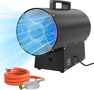 30kW Gasheizgebläse Höhenverstellbar Stahl Heizkanone mit Gasschlauch, Druckminderer & Griff, Überhitzungsschutz Gasheizung Luftstrom 650m³/h Piezozündung Gaskanone für Outdoor, Terrassen