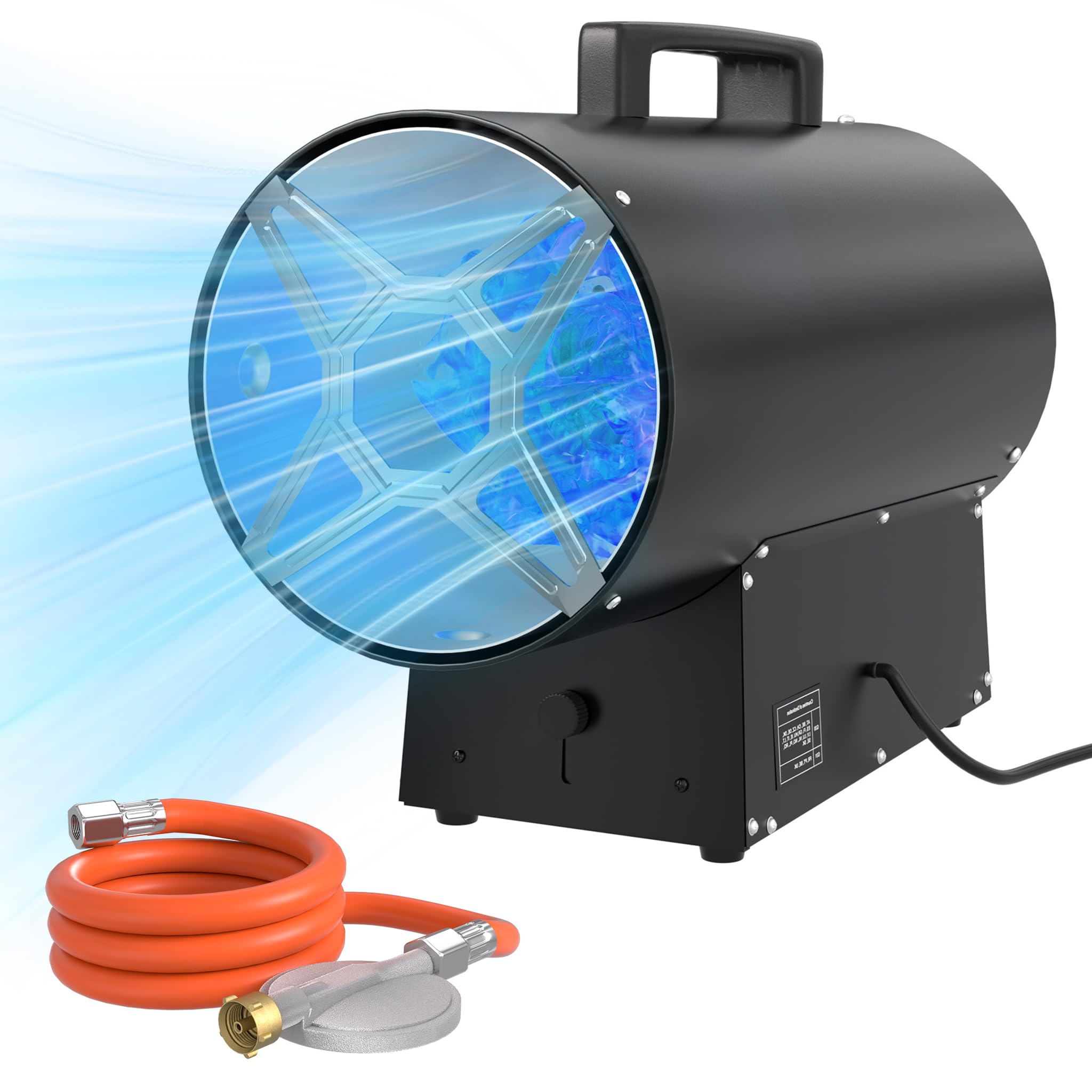 30kW Gasheizgebläse Stahl Heizkanone mit Gasschlauch, 700mbar Druckminderer & Griff, Überhitzungsschutz Gasheizung Luftstrom 650m³/h Industrie Piezozündung Gaskanone für 450m² Outdoor Terrassen