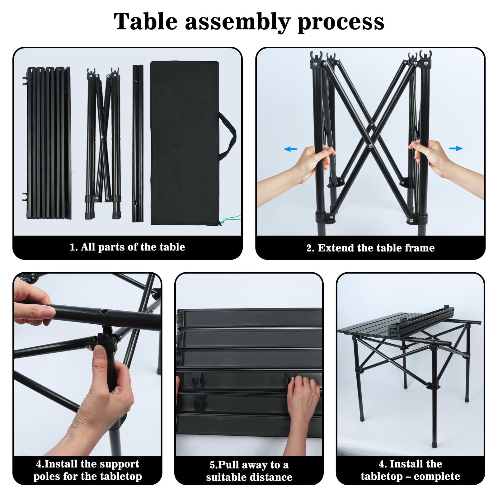 Table de camping pliable avec 2 chaises pliantes