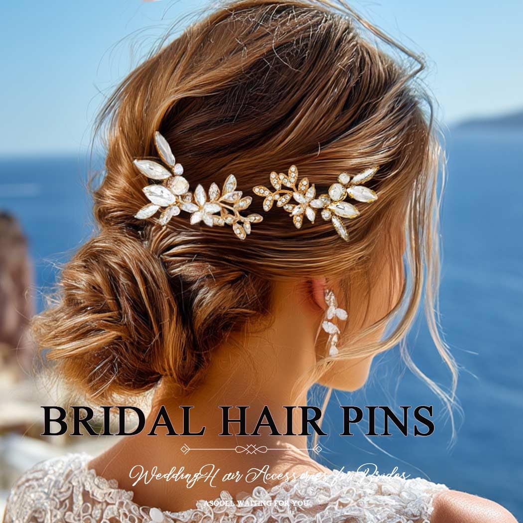 Asooll Gold Wedding Hair Accessories Rhinestone Hair Clip Crystal Hair Pins image 3