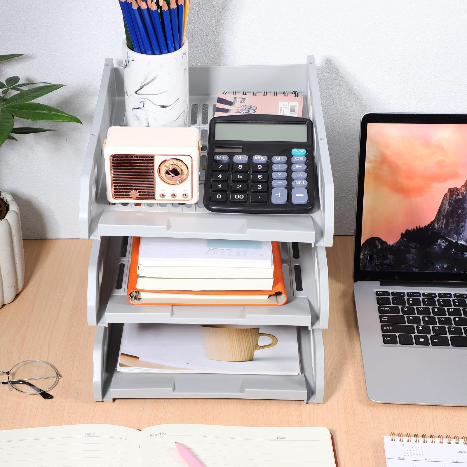 Abaodam Organizer per Documenti da Scrivania in Plastica Multi-strato Design Salvaspazio Elegante per Ufficio e Casa, Supporto File e Quaderni Funzionale
