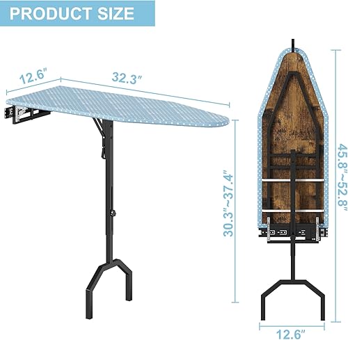 Miniatura 5 de GILLAS Tabla de planchar para montaje en pared y puerta, tabla de planchar tamaño pequeño y completo para soporte de hierro y ropa, tablas de