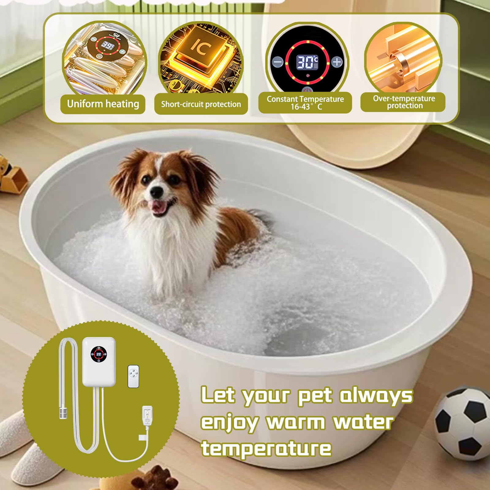 Calentador Agua Electrico, Mantener La Temperatura Entre 16 Y 43 °C, para Piscina Perros, Perros Pequeños Y Medianos Piscina Plegable, Bañera InflableWhite,8.6 * 5.8 * 2.9 Inch