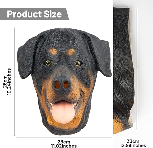 Miniatura 7 de PartyHop Rottweiler Máscara de cabeza de perro de látex animal de cabeza completa, máscaras realistas para Halloween, carnaval, fiesta de disfraces