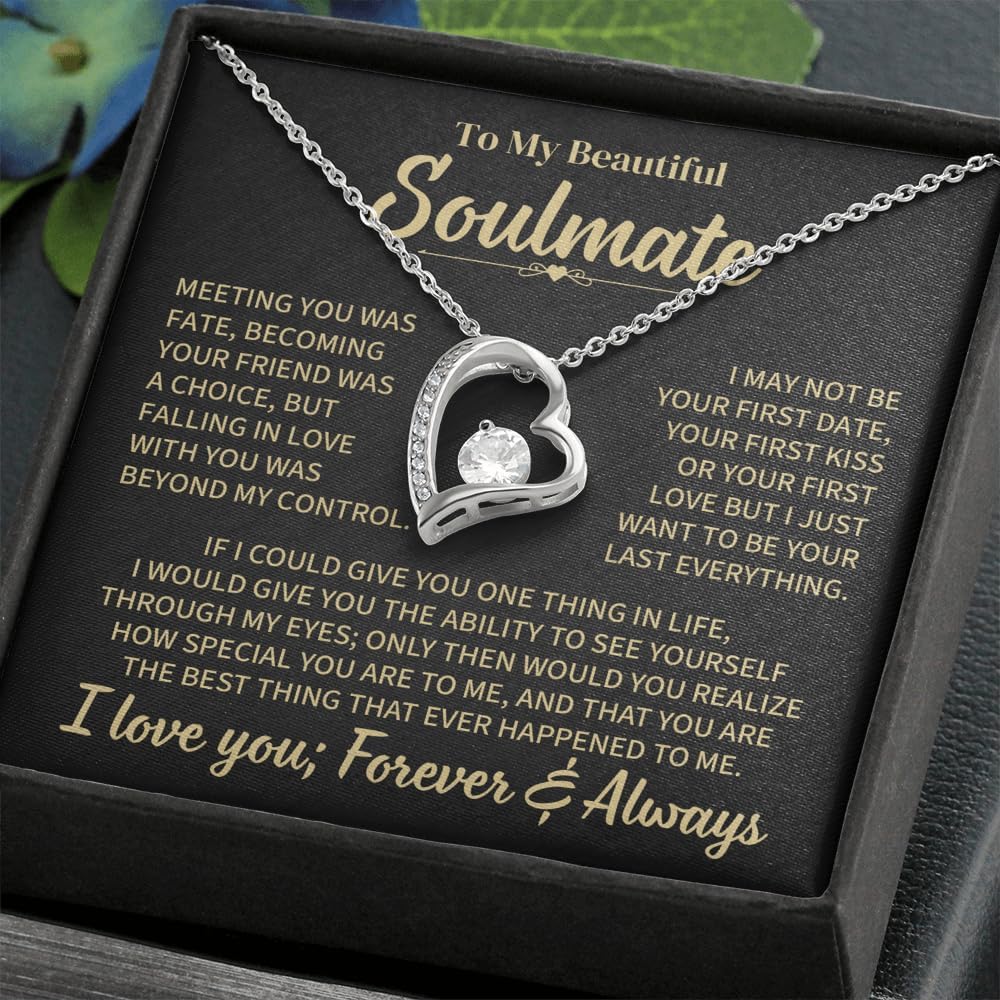 Couples Gifts Necklace To My Soulmate Necklace Birthday Christmas Jewelry Romantic Gifts For My Wife with Message Card Box Personalized Gift Present Pendant for Future Wife Soulmate Girlfriend